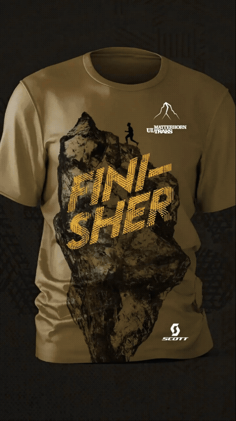 Firefly A male trail runner is running uphill, viewed from the front, on a rocky alpine path at sunr